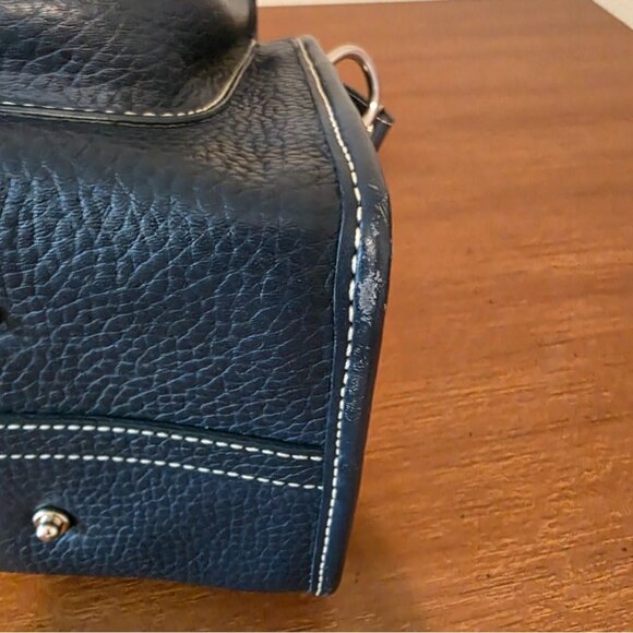 Dooney & Bourke Navy All-Weather Pebbled Leather Satchel With Adjustable Strap - Picture 12 of 13